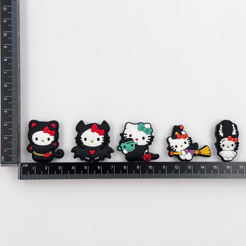 5pc Hello Kitty Halloween Shoe Charm Set Witch Bat Frankenstein Black Cat